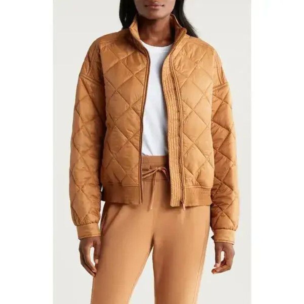 Travis Mathew Quilted Zip Puffer Jacket Diamond Pattern Bronze Womens Size XS